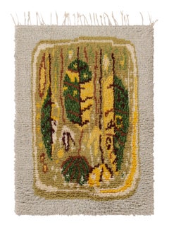 Tappeto Rya svedese d'epoca, stile Folk Art scandinavo con fiori di foglie - Rug & Kilim