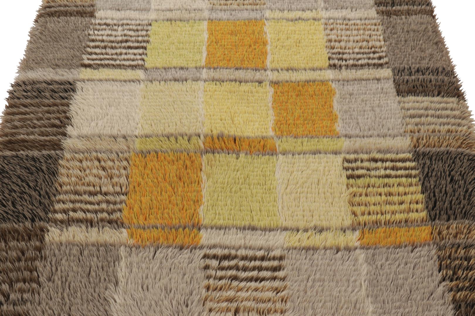 Vintage Swedish Rya Rug, skandinavische geometrische Muster in Braun - Rug & Kilim (Wolle) im Angebot