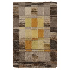 Vintage Swedish Rya Rug, Scandinavian Geometric Patterns in Brown - Rug & Kilim