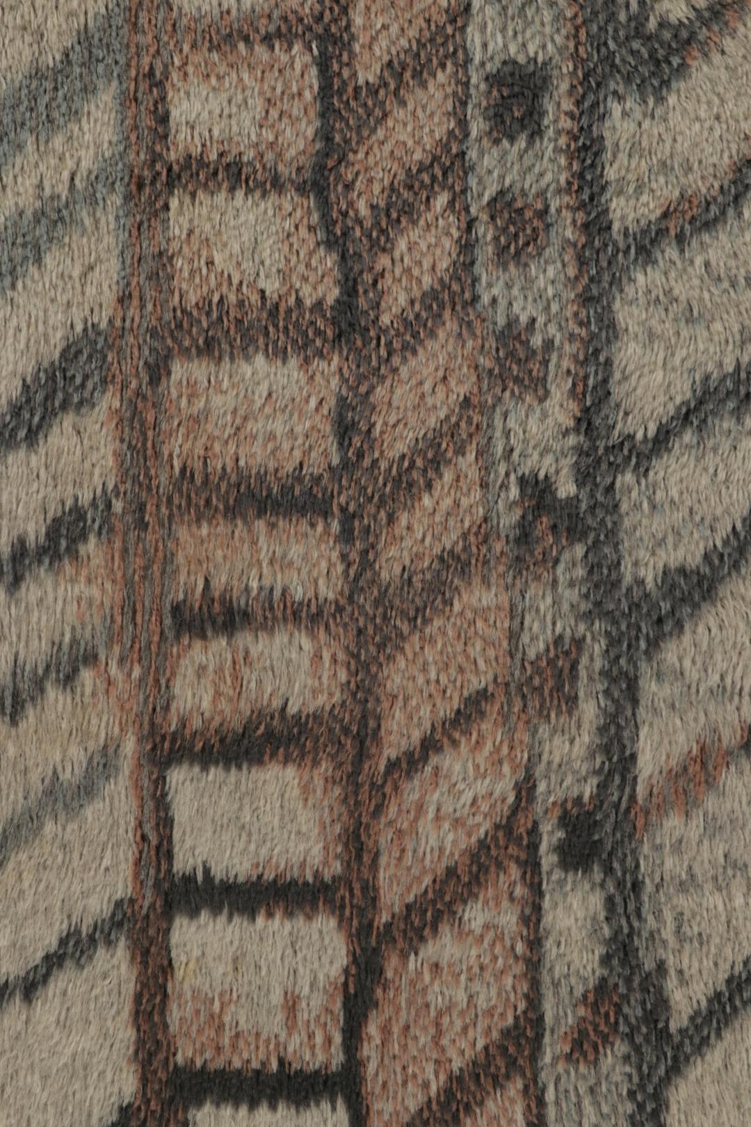 Hand-Knotted Vintage Swedish Rya Rug, Scandinavian Geometric Patterns in Gray - Rug & Kilim For Sale