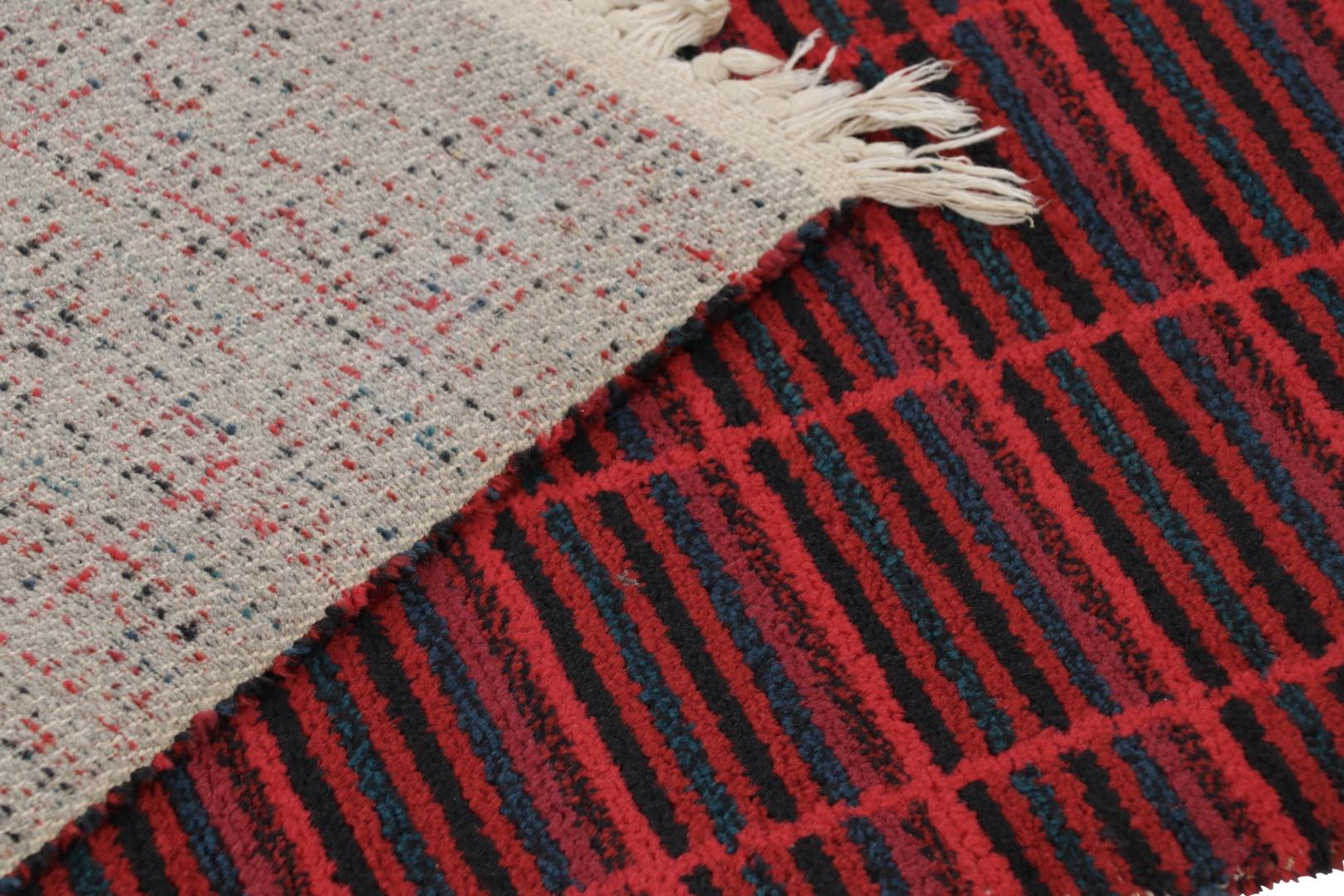 Alfombra sueca vintage Rya, motivos geométricos escandinavos en gris - Rug & Kilim Lana en venta