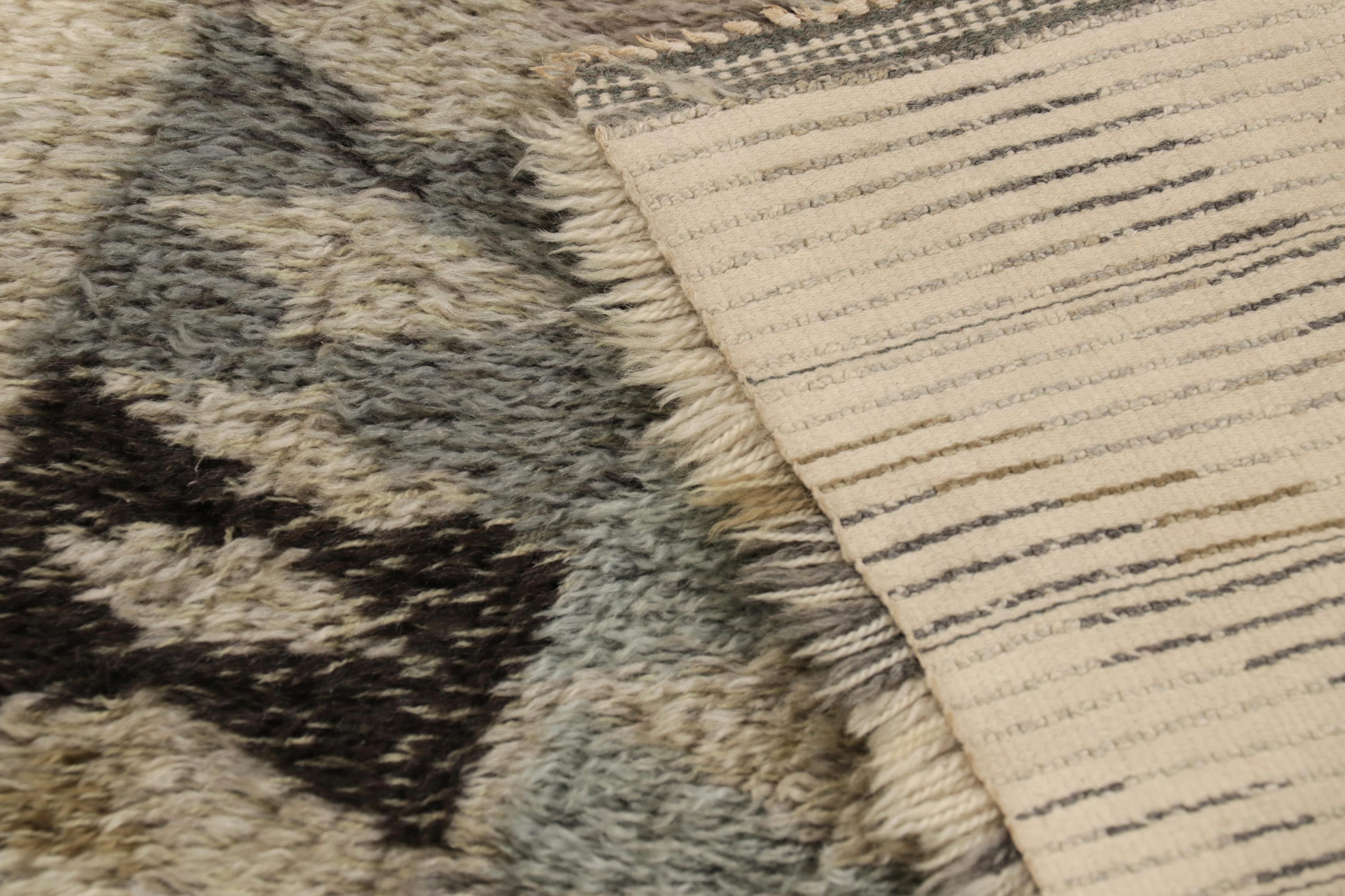 Vintage Swedish Rya Rug, skandinavische Geometrie in kühlen Grautönen - Rug & Kilim (Handgeknüpft) im Angebot