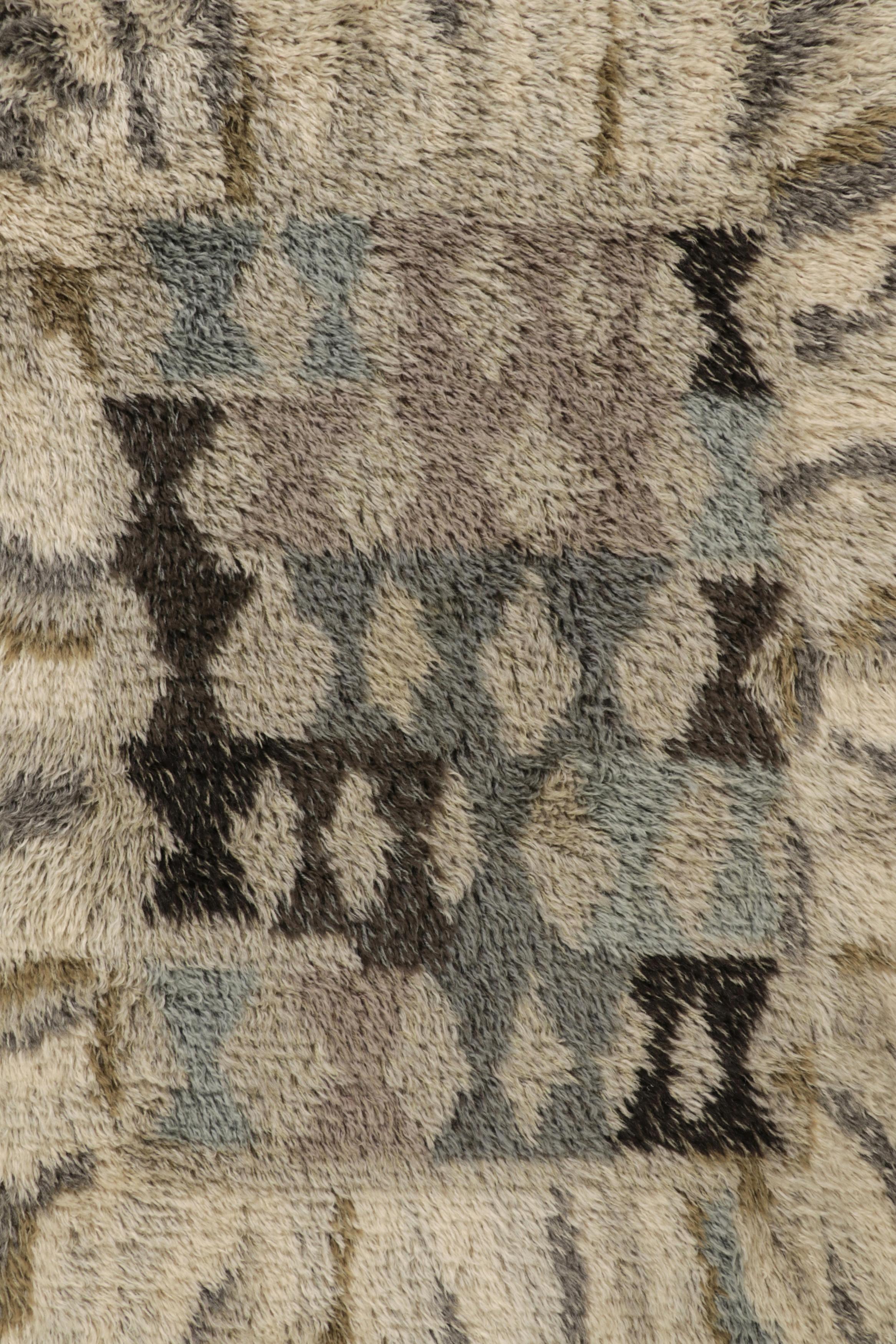 Vintage Swedish Rya Rug, skandinavische Geometrie in kühlen Grautönen - Rug & Kilim im Zustand „Gut“ im Angebot in Long Island City, NY