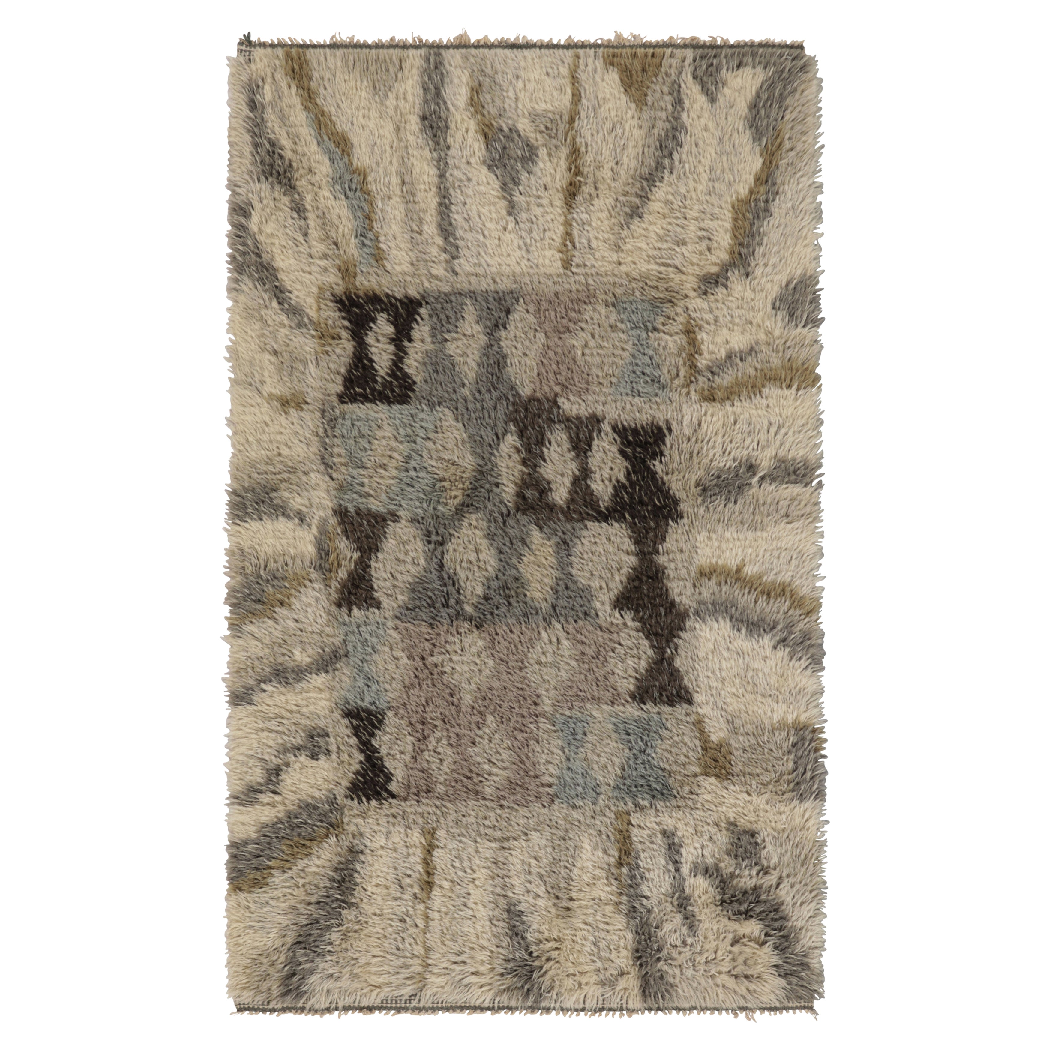 Vintage Swedish Rya Rug, Scandinavian Geometry in Cool Gray Tones - Rug & Kilim