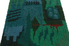 Vintage Swedish Rya Rug, Scandinavian Retro Abstract in Teal Hues - Rug & Kilim