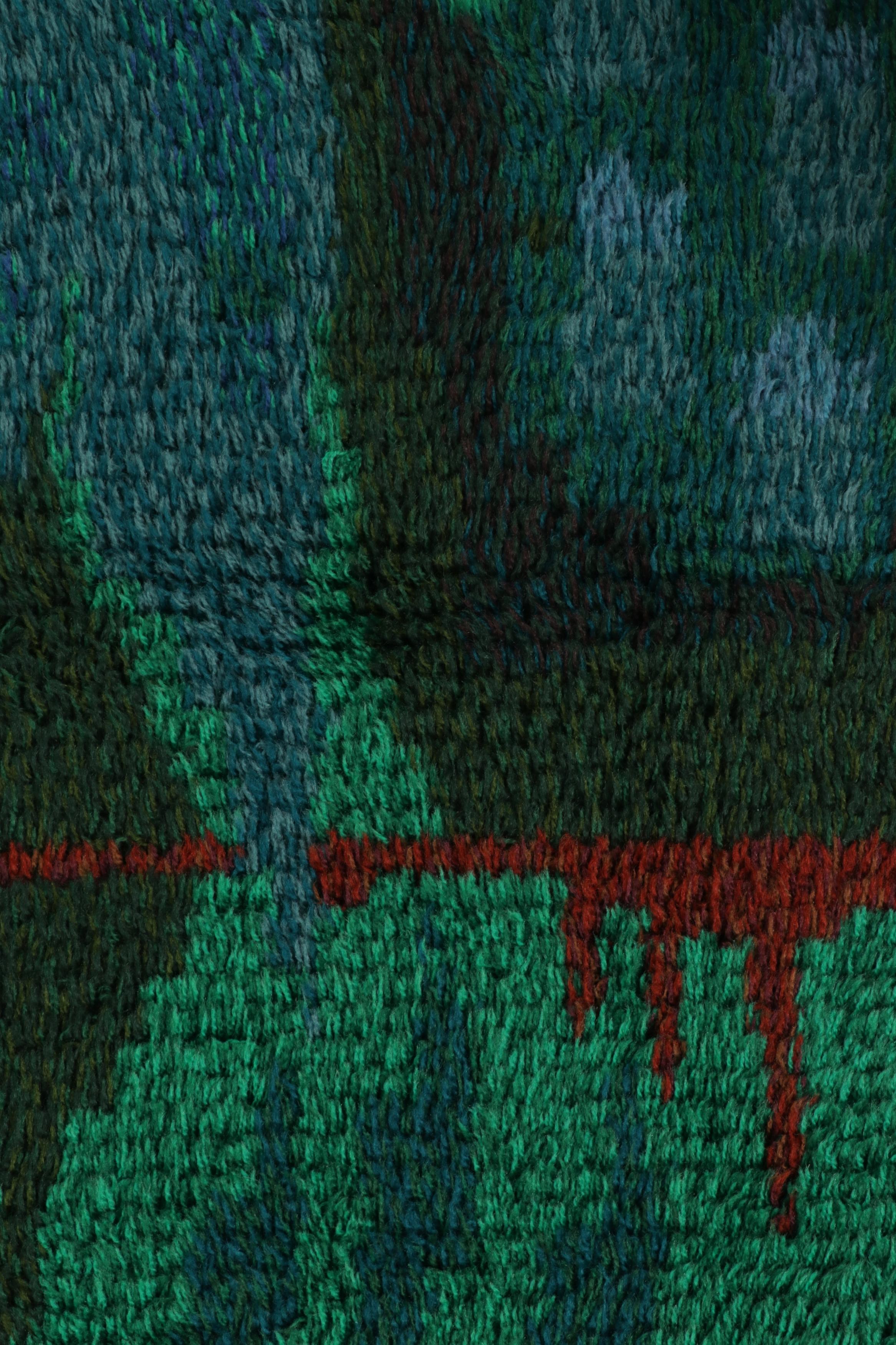 Noué à la main Vintage Swedish Rya Rug, Scandinavian Retro Abstract in Teal Hues - Rug & Kilim en vente