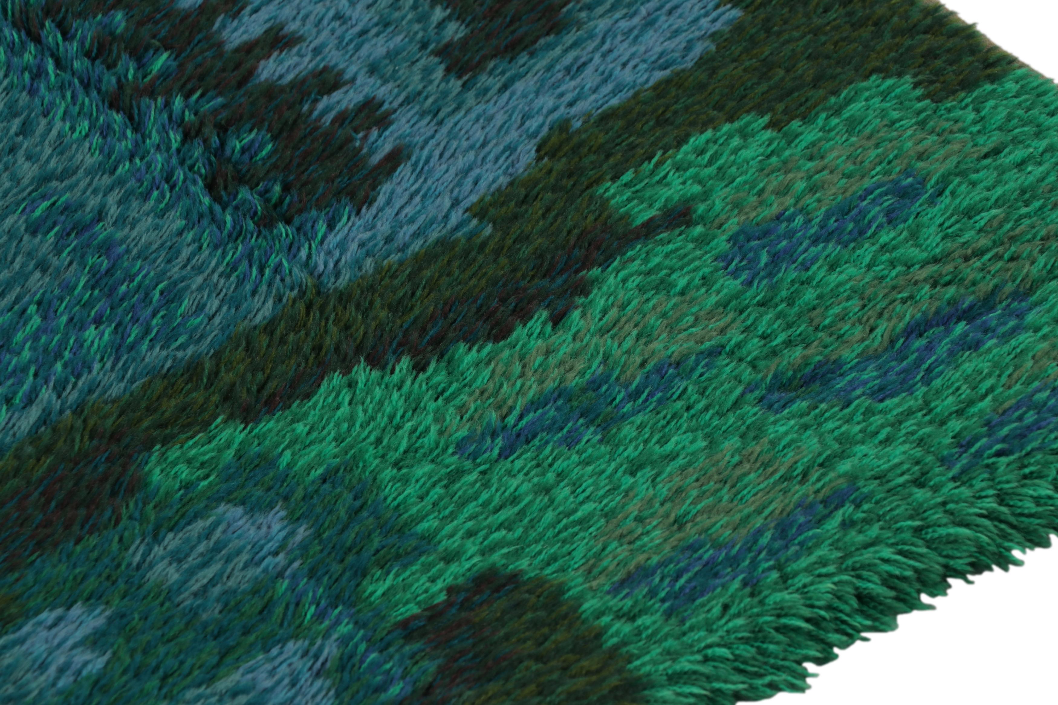 Vintage Swedish Rya Rug, Scandinavian Retro Abstract in Teal Hues - Rug & Kilim Bon état - En vente à Long Island City, NY