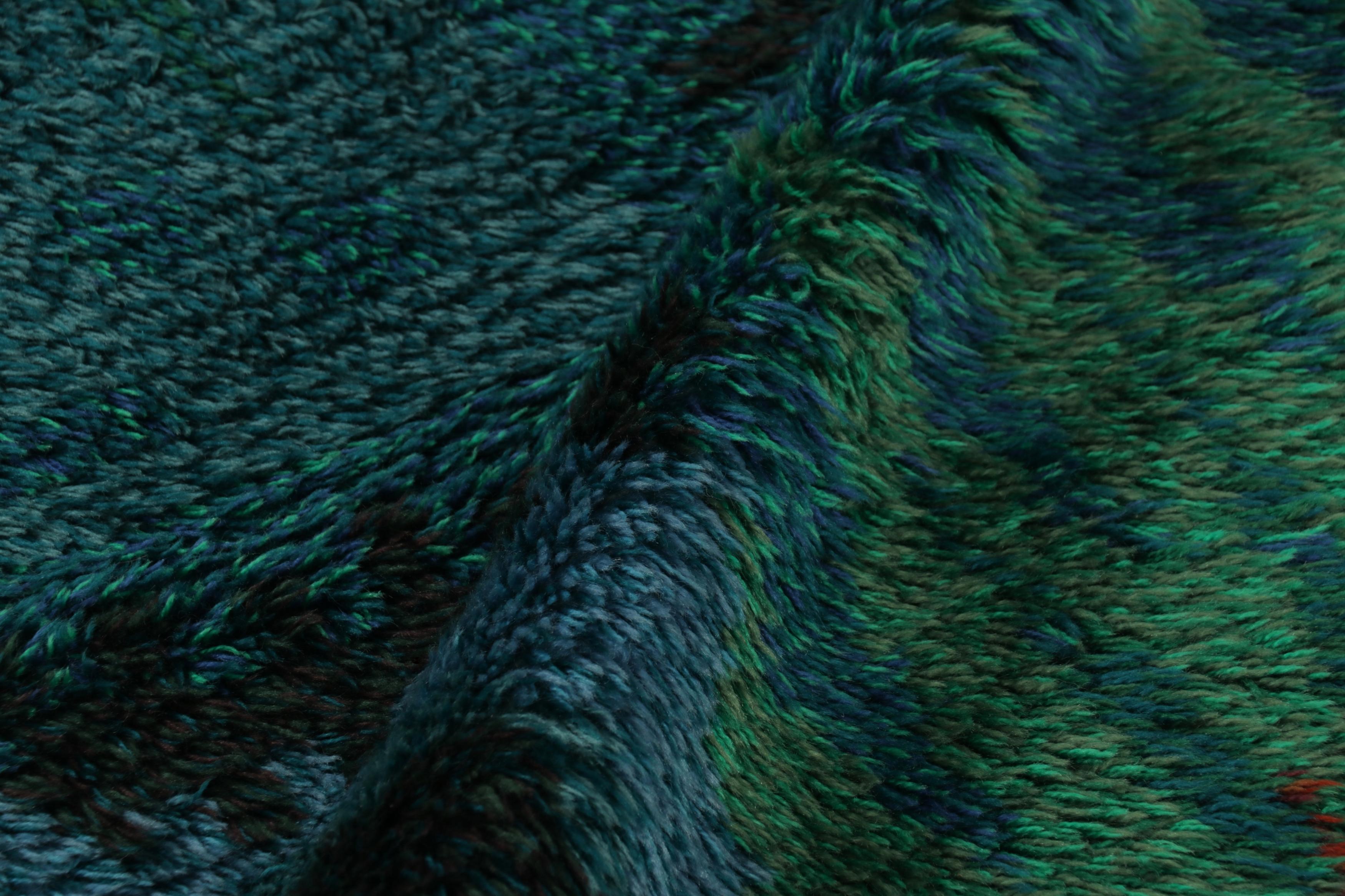 Milieu du XVIIe siècle Vintage Swedish Rya Rug, Scandinavian Retro Abstract in Teal Hues - Rug & Kilim en vente