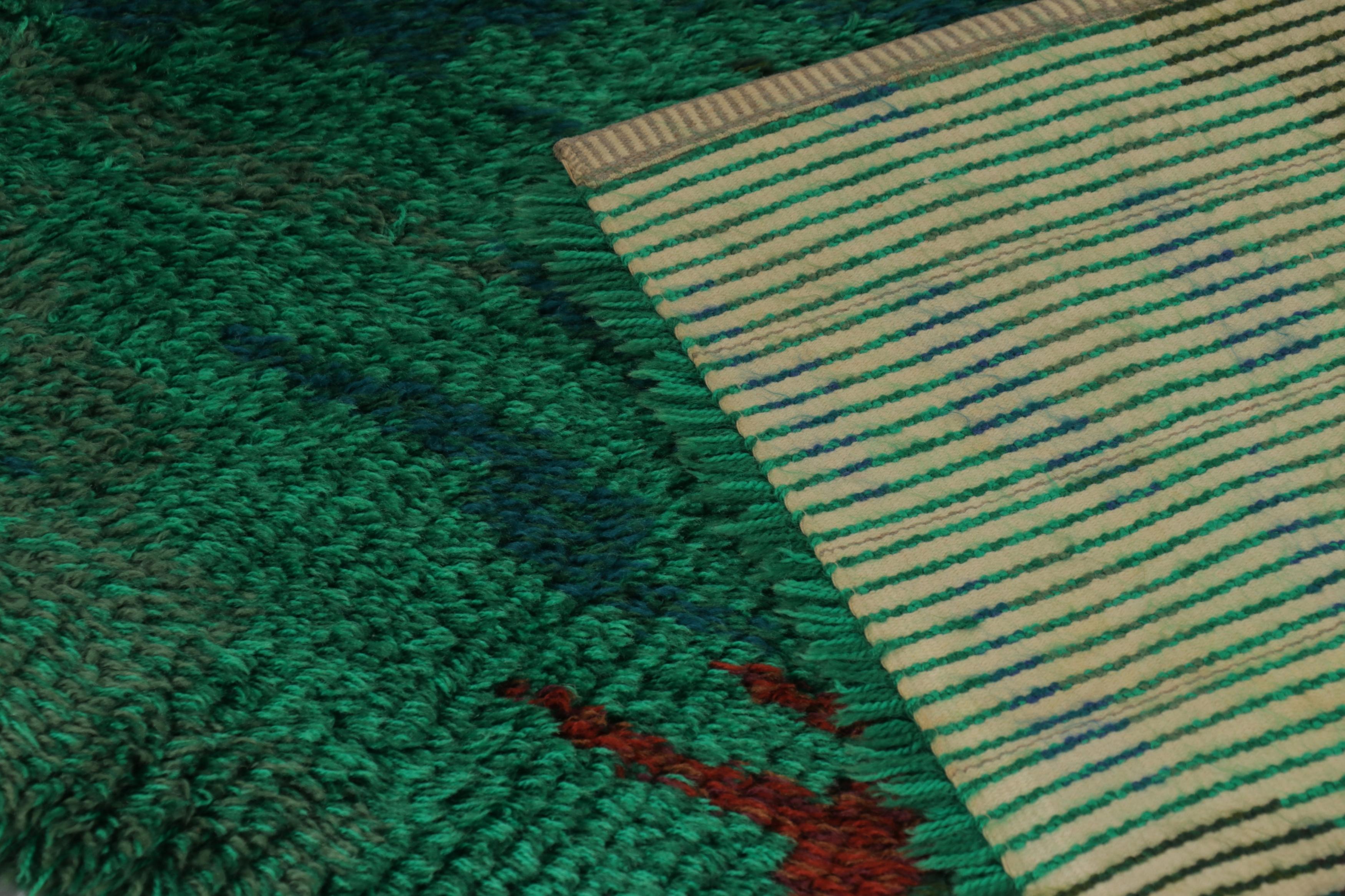 Laine Vintage Swedish Rya Rug, Scandinavian Retro Abstract in Teal Hues - Rug & Kilim en vente