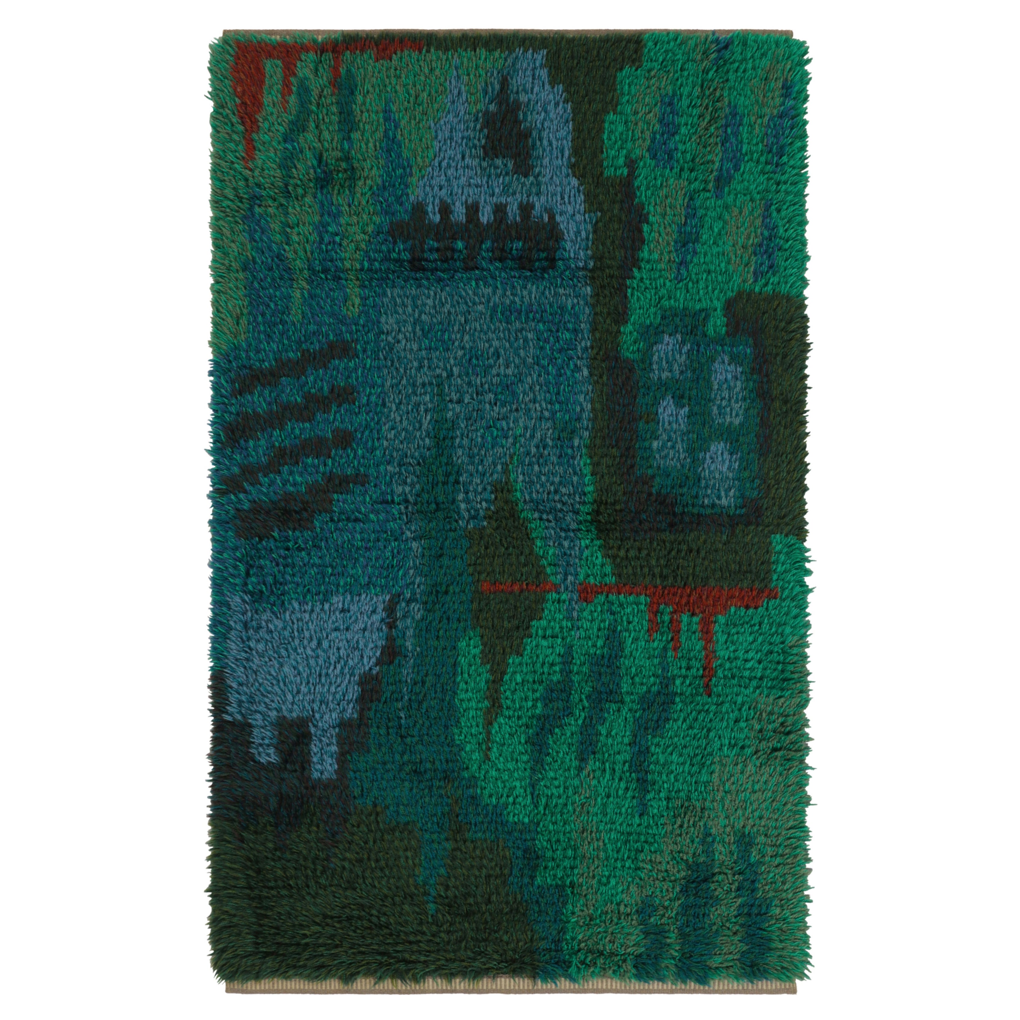 Vintage Swedish Rya Rug, Scandinavian Retro Abstract in Teal Hues - Rug & Kilim