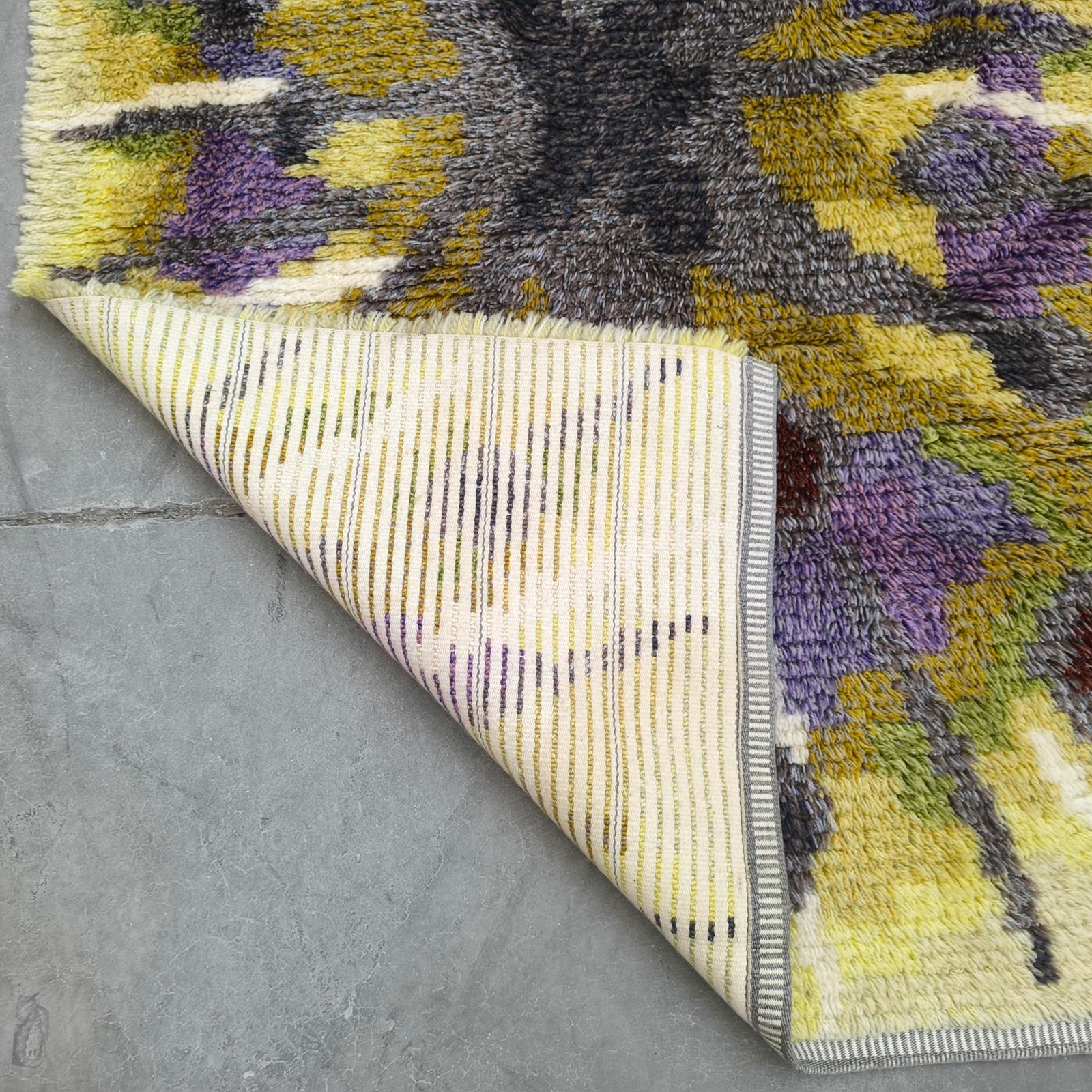 Tappeto vintage svedese Rya Tibet, Krokus Flower di Ingrid Jagarz per Mark Rya 1960 in vendita 4