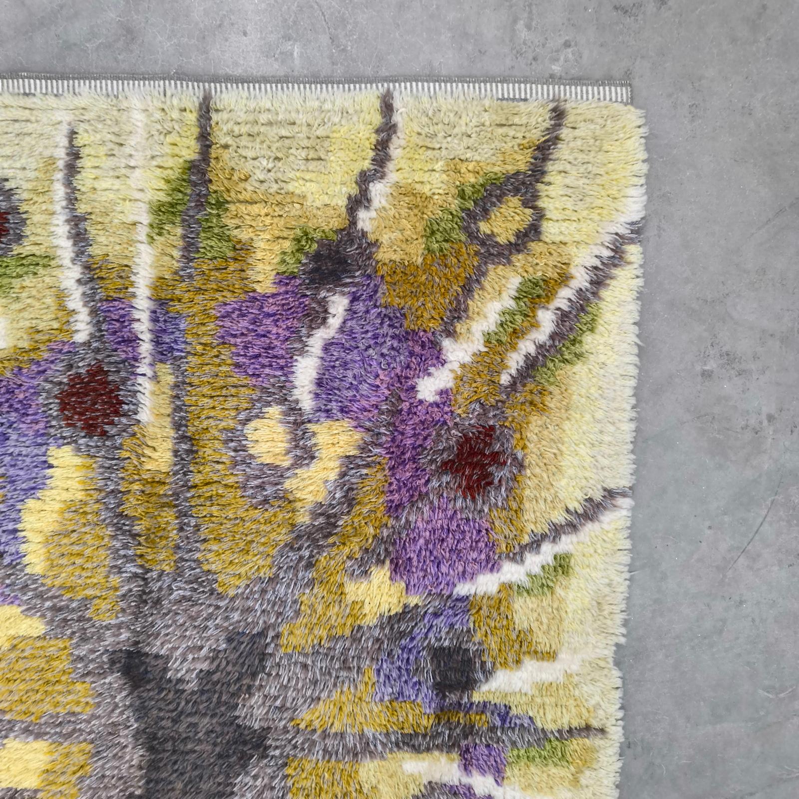 Tappeto vintage svedese Rya Tibet, Krokus Flower di Ingrid Jagarz per Mark Rya 1960 In condizioni ottime in vendita a Bochum, NRW
