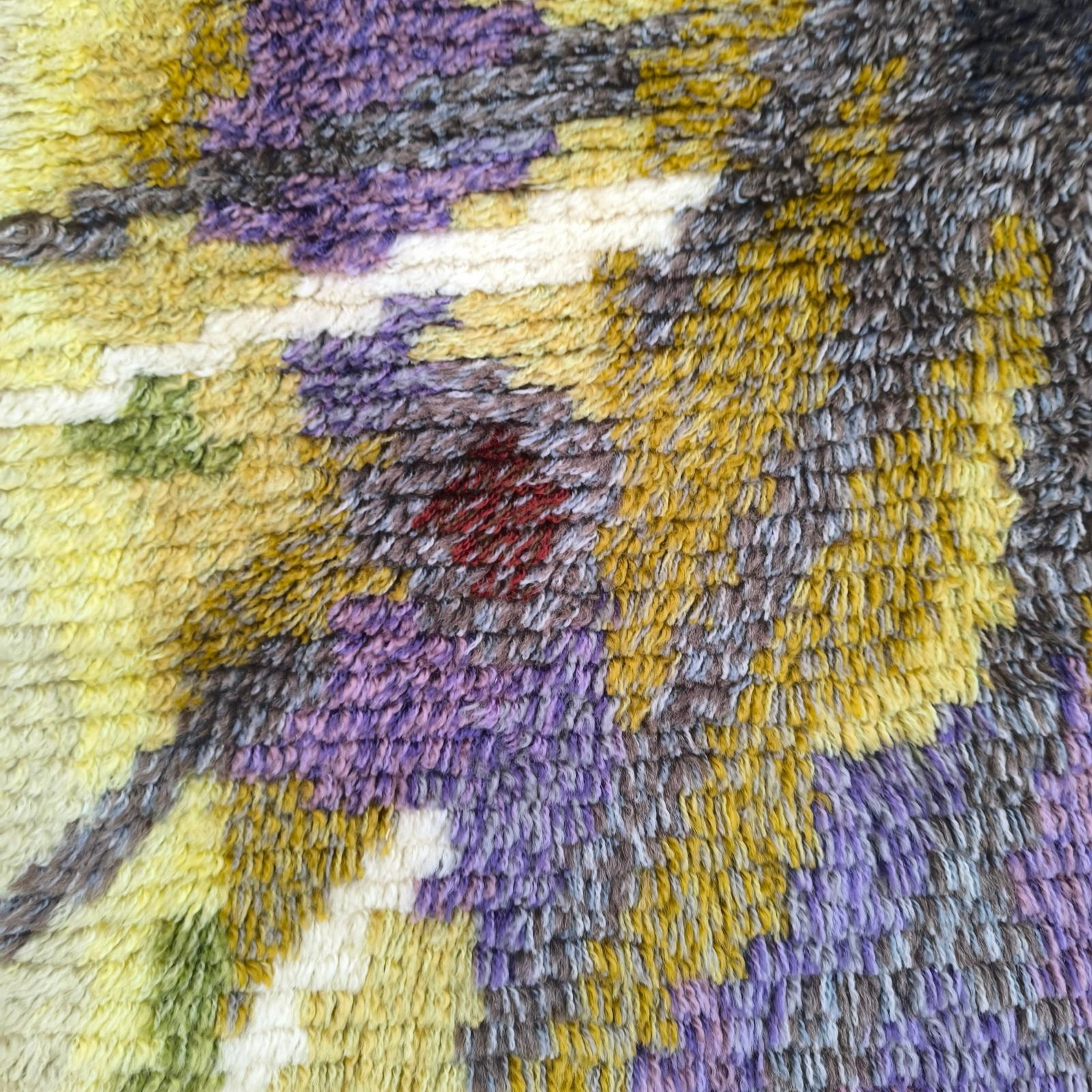 Lana Tappeto vintage svedese Rya Tibet, Krokus Flower di Ingrid Jagarz per Mark Rya 1960 in vendita