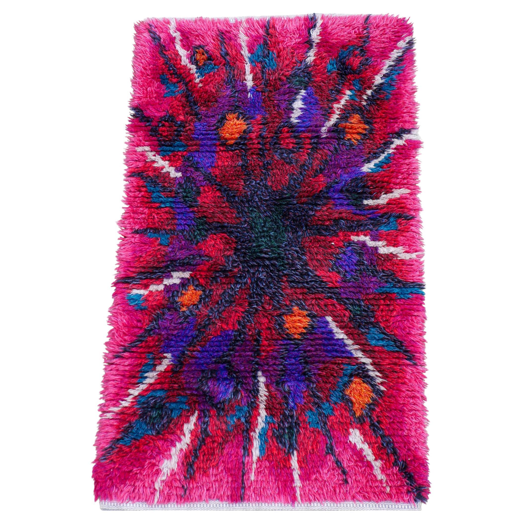 Tappeto vintage svedese Rya Tibet, Krokus Flower di Ingrid Jagarz per Mark Rya 1960 in vendita