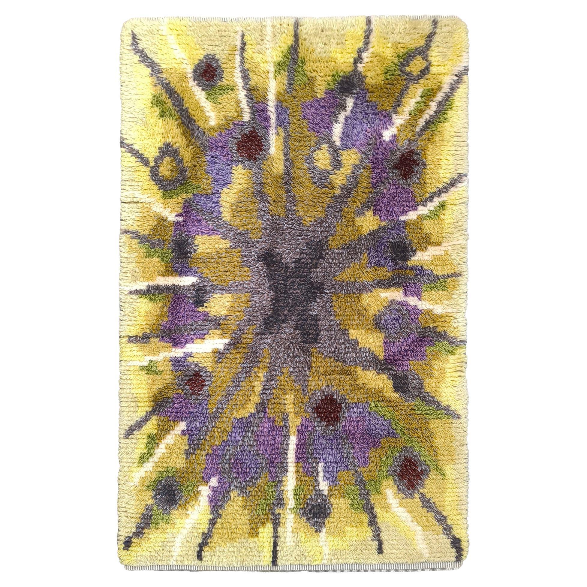 Vintage By By Rya Rug Tibet, Krokus Flower by Ingrid Jagarz for Mark Rya 1960s