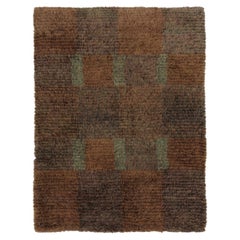 Vintage Swedish Rya Rug, Umber Brown Scandinavian Geometric Design - Rug & Kilim