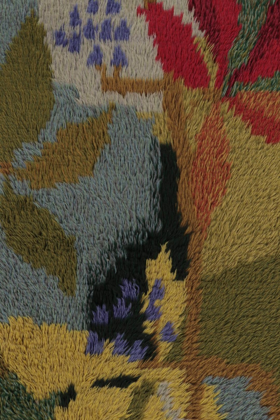 Annodato a mano Vintage Swedish Rya Rug, Vibrant Scandinavian Floral Patterns - Rug & Kilim in vendita