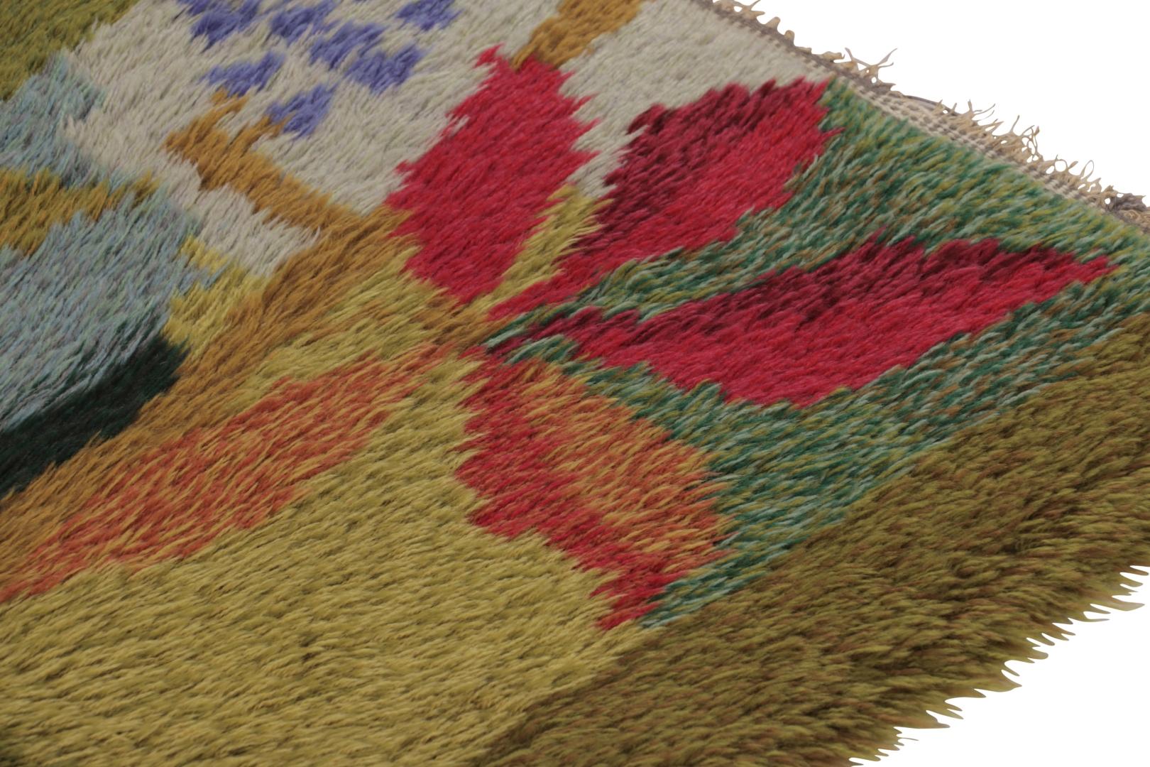 Metà XVII secolo Vintage Swedish Rya Rug, Vibrant Scandinavian Floral Patterns - Rug & Kilim in vendita
