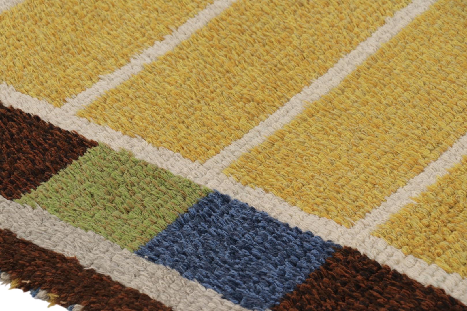 Vintage Swedish Rya Rug, lebendiges skandinavisches geometrisches Muster - Rug & Kilim (Skandinavische Moderne) im Angebot
