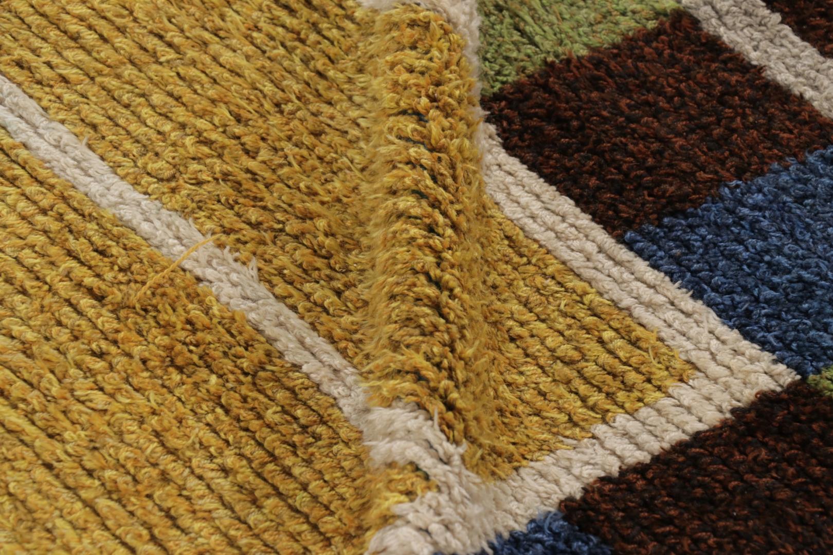 Vintage Swedish Rya Rug, lebendiges skandinavisches geometrisches Muster - Rug & Kilim (Schwedisch) im Angebot