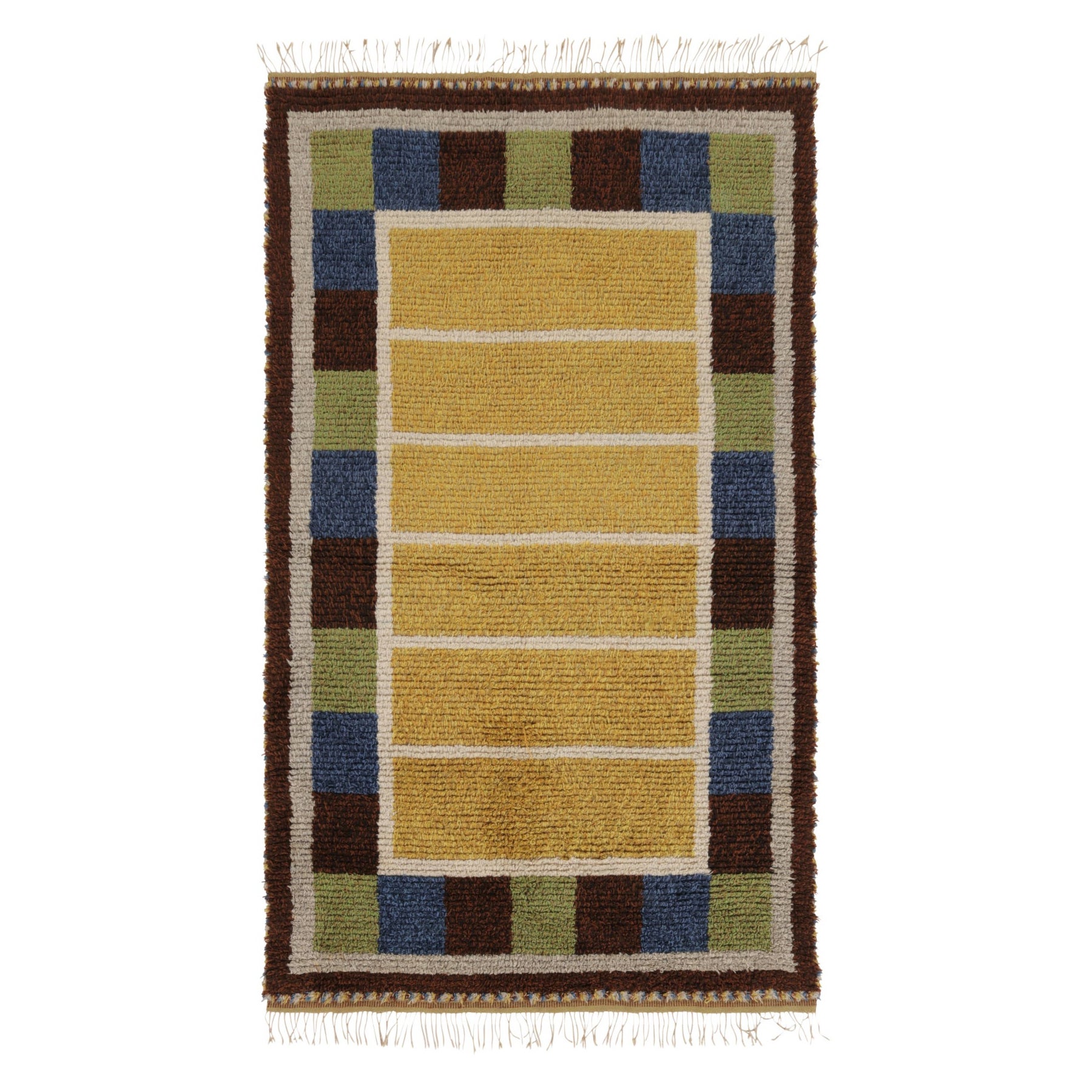 Vintage Swedish Rya Rug, Vibrant Scandinavian Geometric Pattern - Rug & Kilim