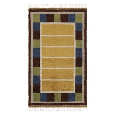 Vintage Swedish Rya Rug, Vibrant Scandinavian Geometric Pattern - Rug & Kilim