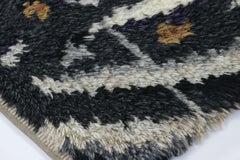 Vintage Swedish Rya Rug White, Gray and Blue Geometric Pattern - Rug & Kilim