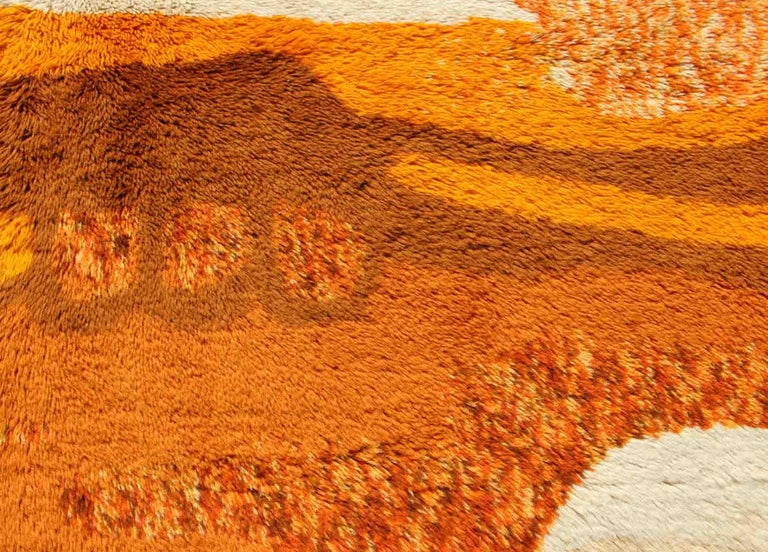 Vintage Swedish Rya Rug with Modern Design in Burnt Orange, Cream and