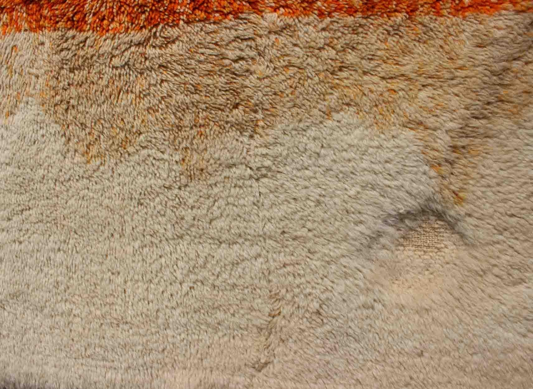 Wool Vintage Swedish Rya Rug with Modern Design in Burnt Orange, Cream and Orange For Sale