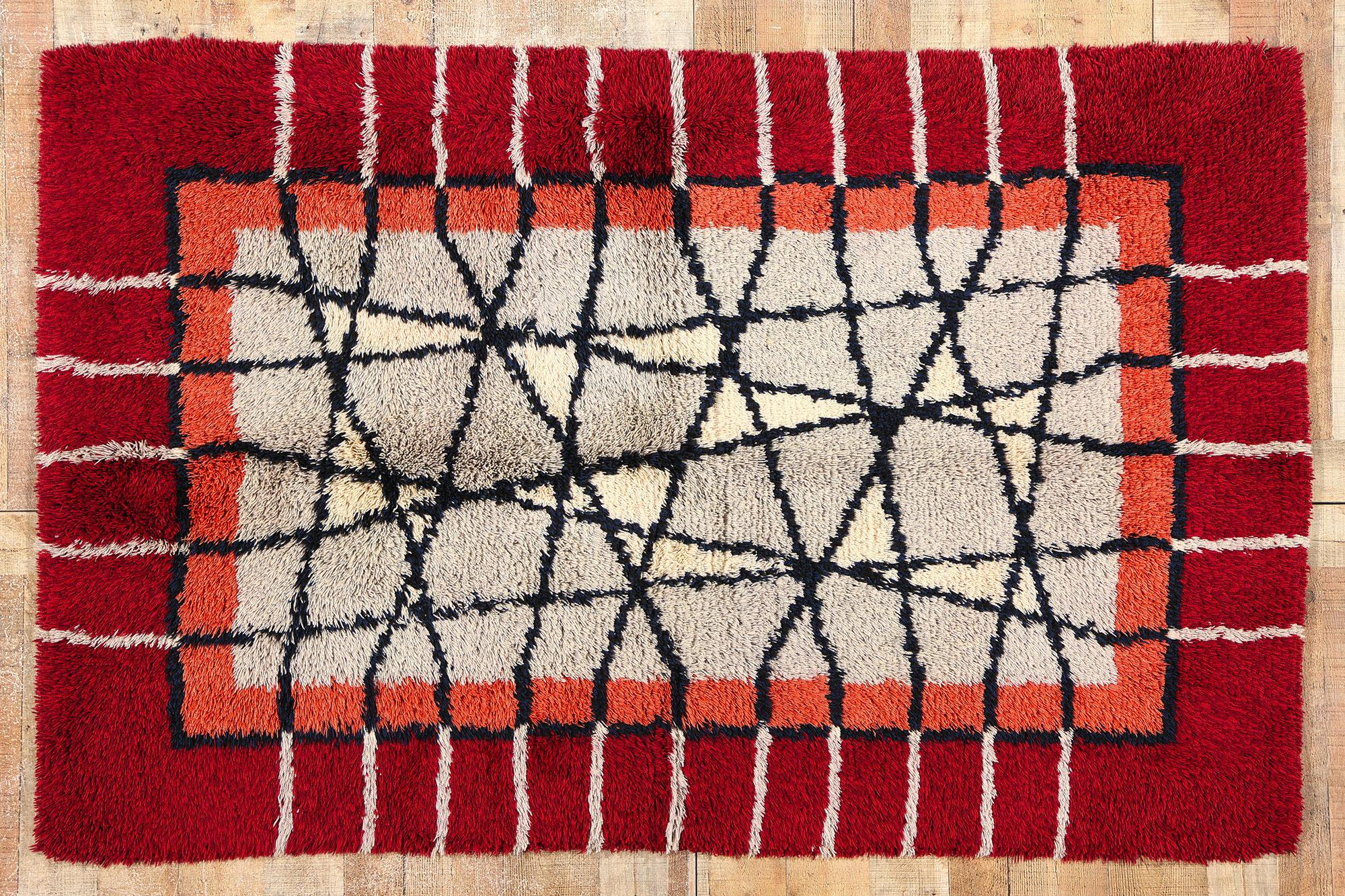 Ulla Kronlof Vintage Abstract Scandinavian Modern Swedish Rya Rug For Sale 2