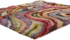 Vintage Swedish Rya Swirl Rug with Abstract Expressionist Style