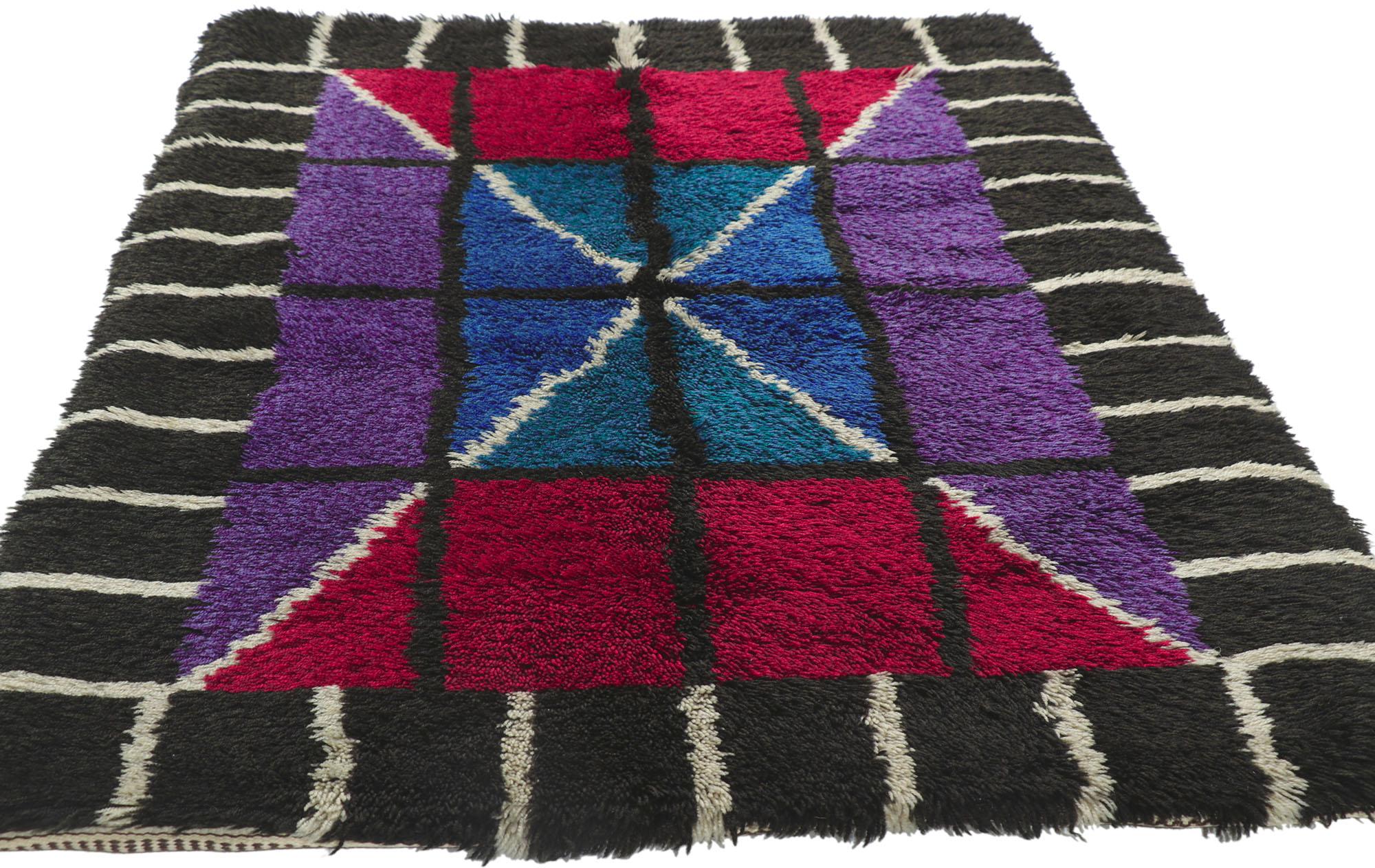 Hand-Woven Vintage Swedish Rya Rug with Abstract Expressionist Style For Sale
