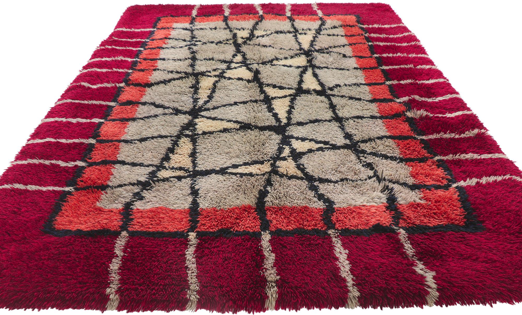 Hand-Knotted Vintage Swedish Rya Rug with Abstract Expressionist Style For Sale