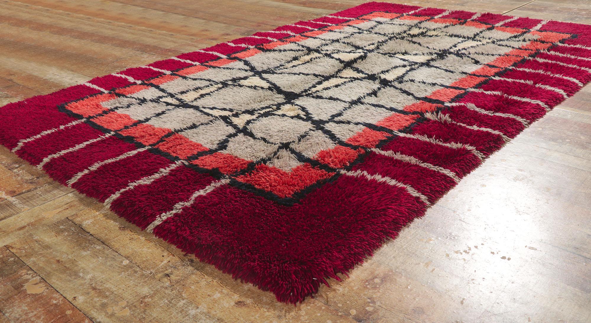 Wool Vintage Swedish Rya Rug with Abstract Expressionist Style For Sale