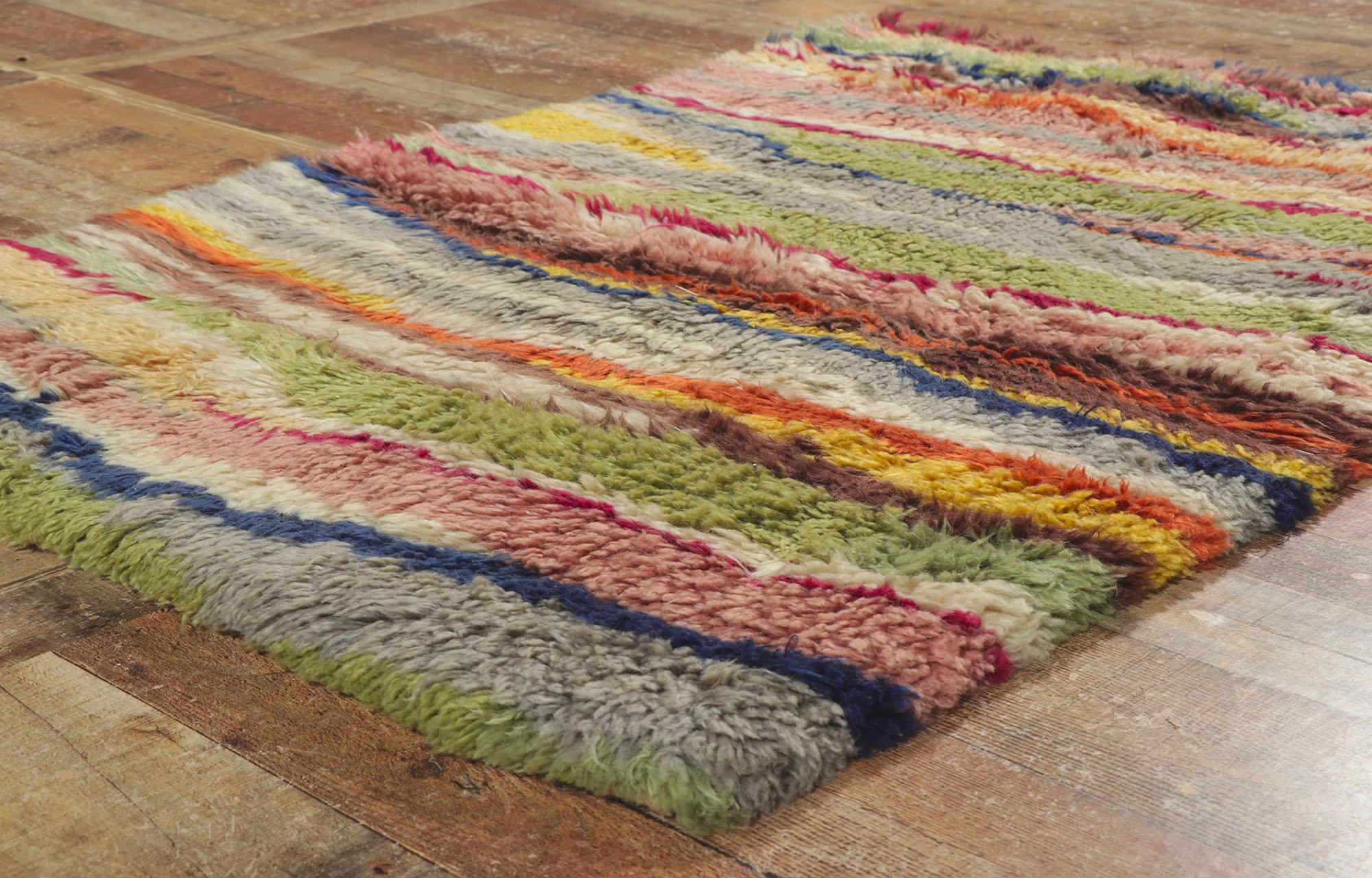 20th Century Vintage Swedish Rya Stripe Overlay Rug with Abstract Expressionist Style For Sale
