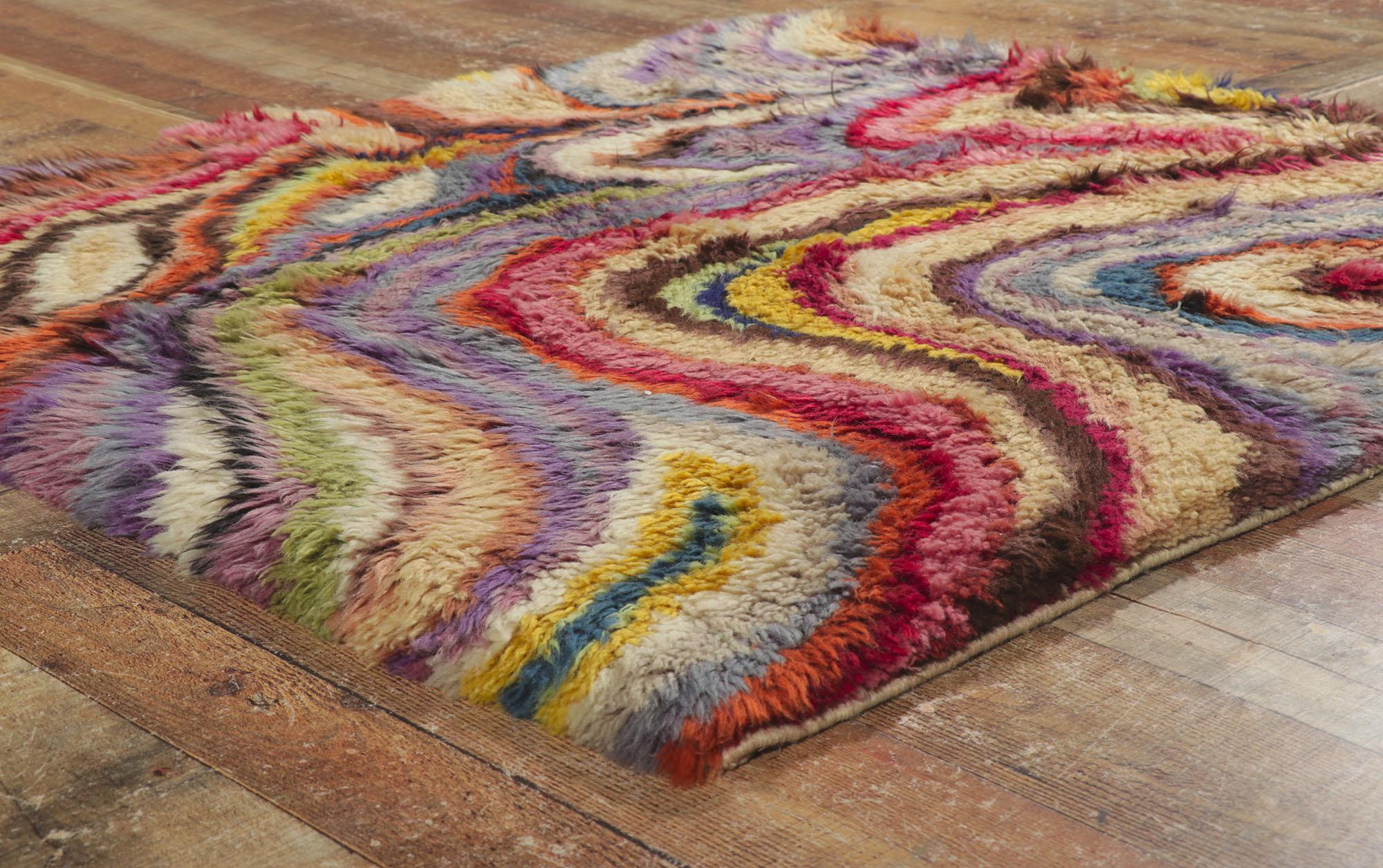 Hand-Knotted Vintage Swedish Rya Swirl Rug with Abstract Expressionist Style For Sale