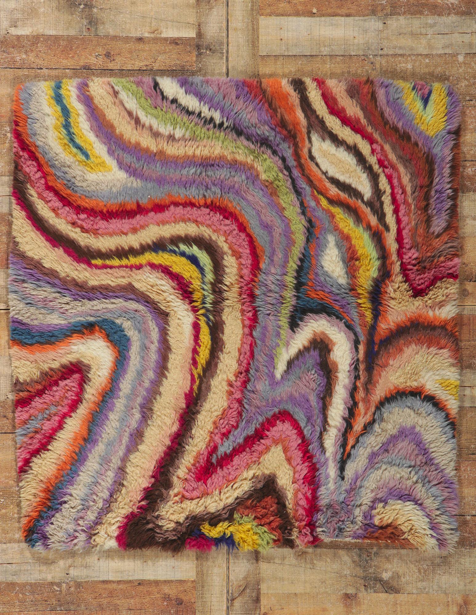 20th Century Vintage Swedish Rya Swirl Rug with Abstract Expressionist Style For Sale