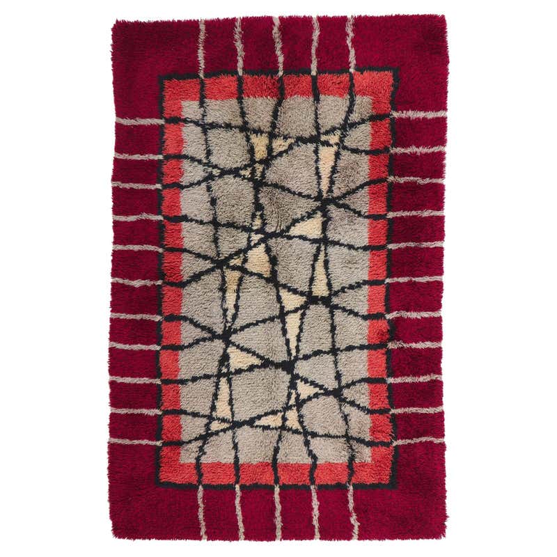Abstract Red Rya Rug For Sale at 1stDibs