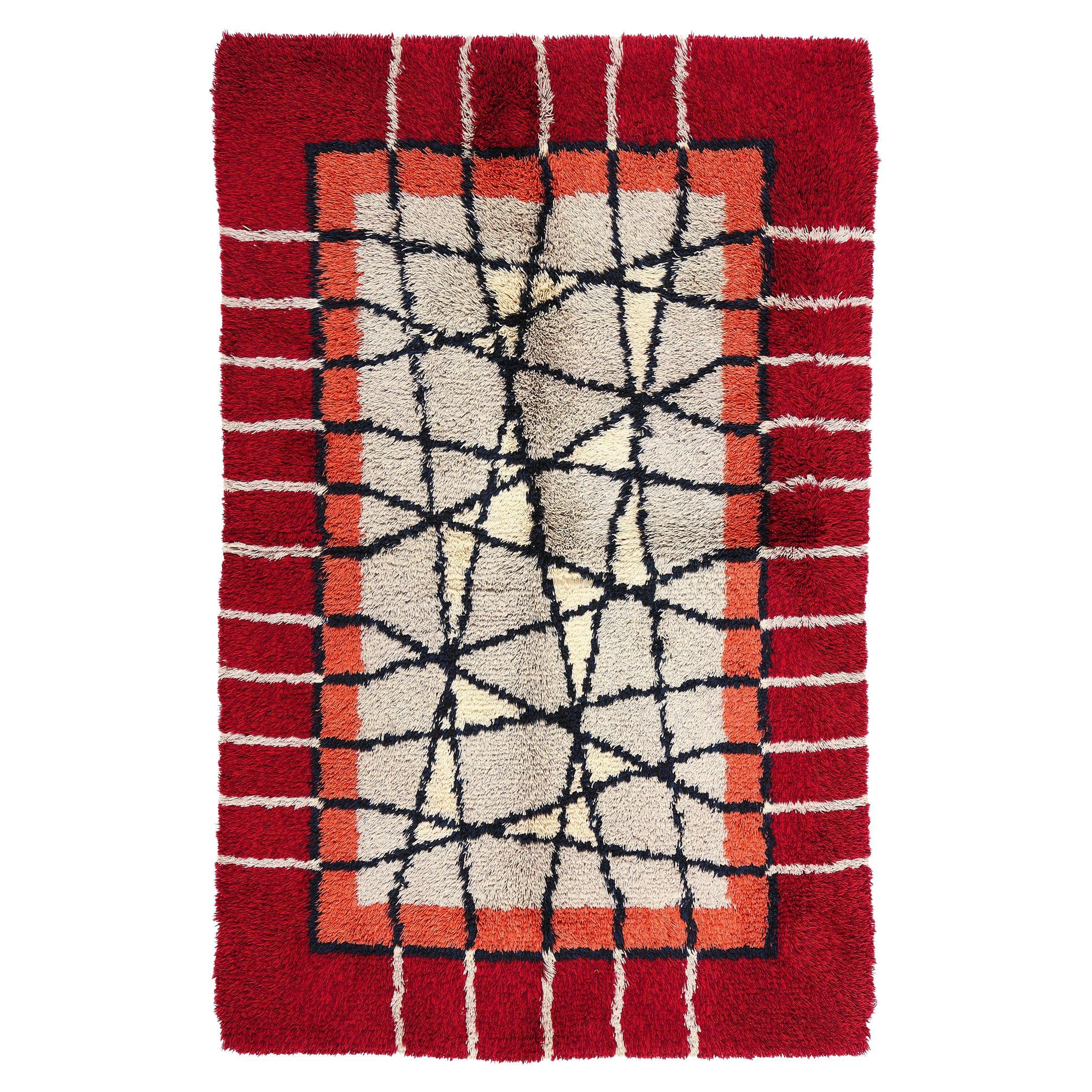 Ulla Kronlof Vintage Abstract Scandinavian Modern Swedish Rya Rug For Sale