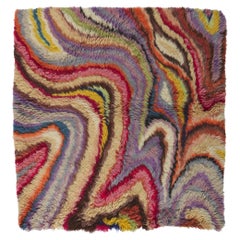 Vintage Swedish Rya Swirl Rug with Abstract Expressionist Style