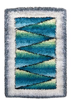 Vintage Swedish Rya Rug with Abstract Ocean Wave Design