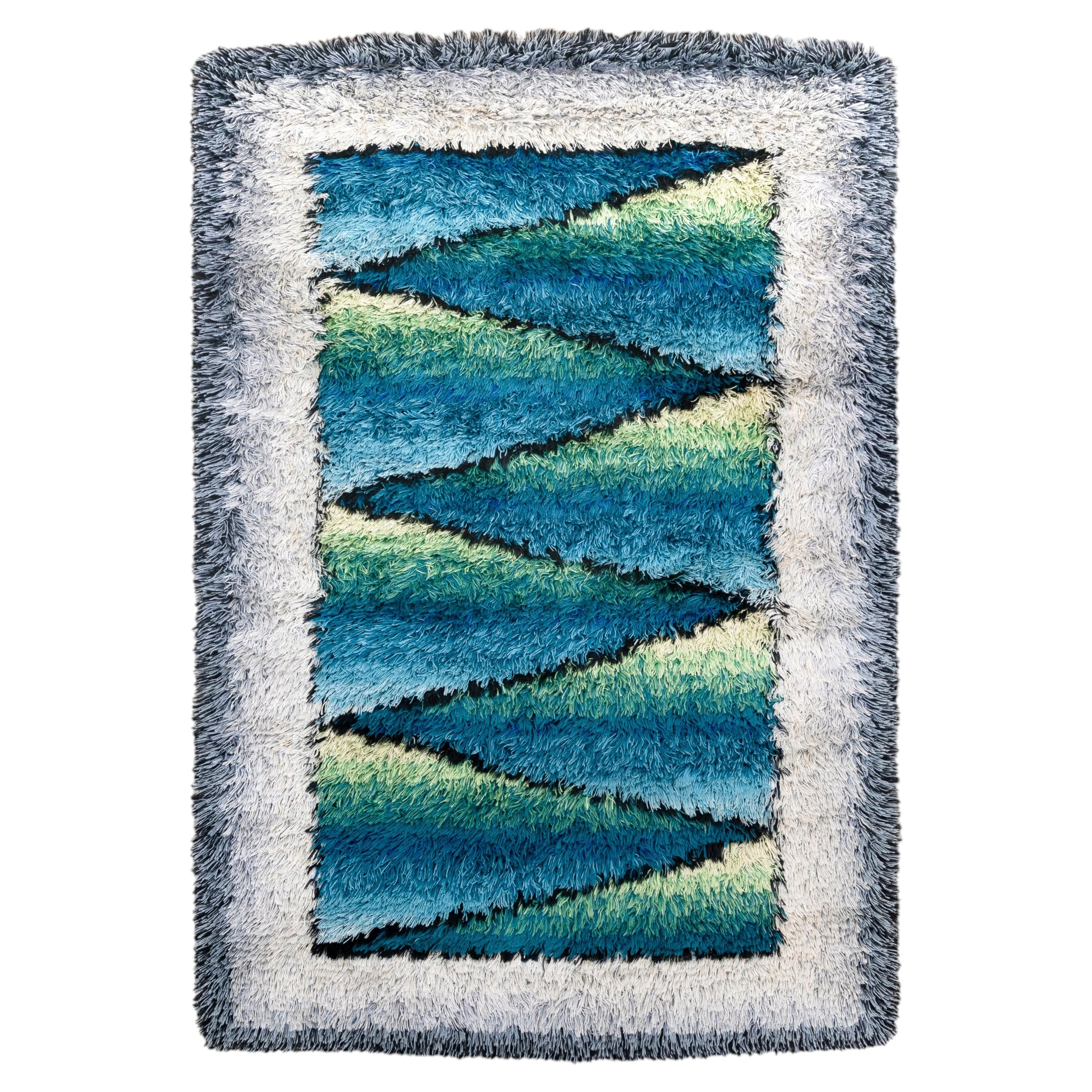 Vintage Swedish Rya Rug with Abstract Ocean Wave Design For Sale