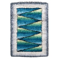 Vintage Swedish Rya Rug with Abstract Ocean Wave Design