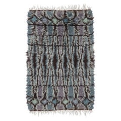 Vintage Swedish Rya Rug with Blue and Mauve Geometric Pattern - Rug & Kilim
