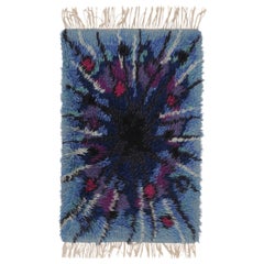 Vintage Swedish Rya Rug with Blue and Purple Abstract Pattern - Rug & Kilim