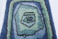 Vintage Swedish Rya Rug with Blue-Teal Concentric Geometric Pattern-Rug & Kilim