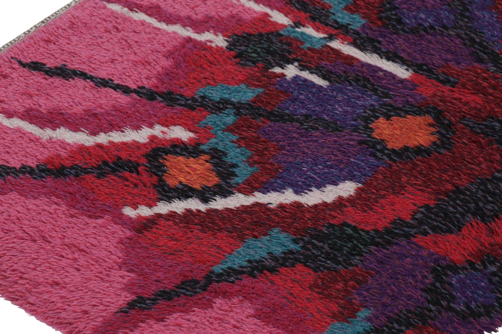  Hand-knotted in lush, high-pile wool in Sweden circa 1960-1970, this 4x6 vintage Swedish rya rug is a bold new addition to Rug & Kilim’s curation of iconic, one-of-a-kind mid-century Scandinavian rugs of this provenance. 

On the Design: 

Admirers