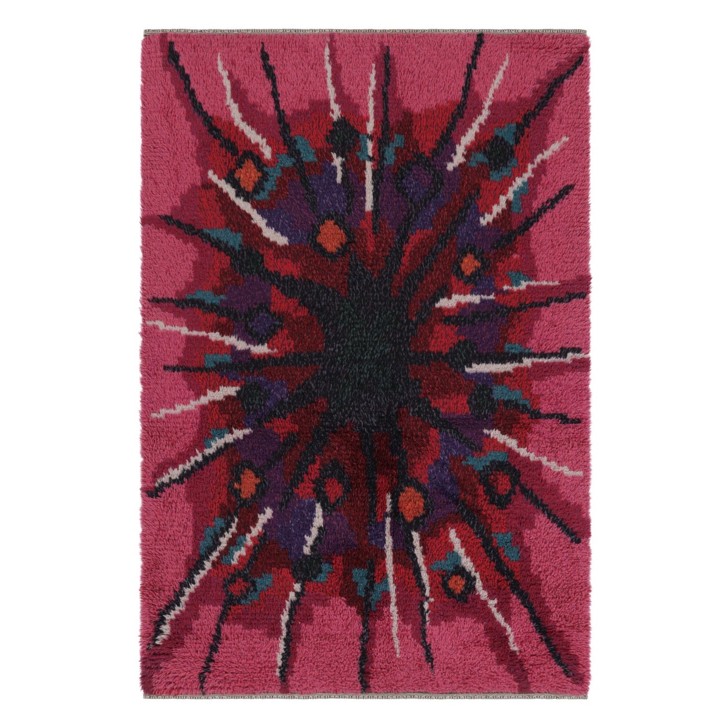 Vintage Swedish Rya Rug with Bold, Bursting Scandinavian Geometry - Rug & Kilim