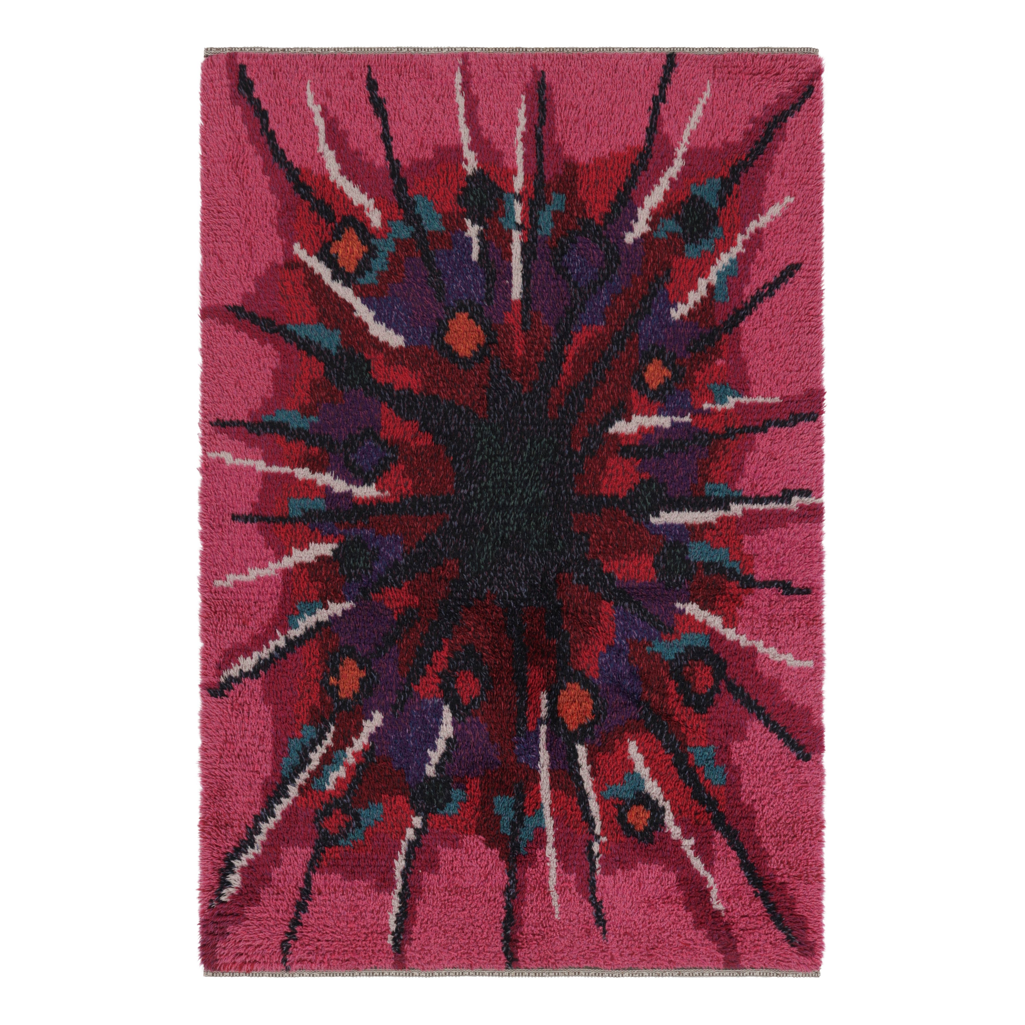 Alfombra sueca vintage Rya de atrevida geometría escandinava - Rug & Kilim