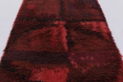 Vintage Swedish Rya Rug with Crimson and Black Abstract Pattern - Rug & Kilim